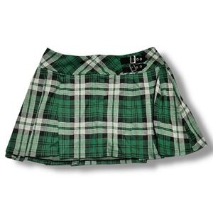 Halara Green Plaid Pleated Mini Skort Women's L High Waist Buckle Schoolgirl NWT